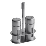 American Metalcraft SP6 1 oz. Brushed Stainless Steel Round Salt and Pepper Shaker Set with Base - 12/Case