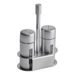 American Metalcraft SP6 1 oz. Brushed Stainless Steel Round Salt and Pepper Shaker Set with Base - 12/Case