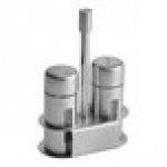American Metalcraft SP6 1 oz. Brushed Stainless Steel Round Salt and Pepper Shaker Set with Base - 12/Case