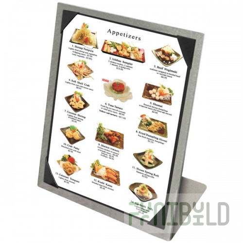 Menu Solutions MTPIX-811 Alumitique Aluminum Menu Tent with Picture Corners - Brushed Finish - 8 1/2