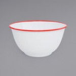 Crow Canyon Home V23BLA Vintage 4 Qt. White Round Enamelware Footed Bowl with Black Rolled Rim Crow Canyon Home V23BLA Vintage 4 Qt. White Round Enamelware Footed Bowl with Black Rolled Rim