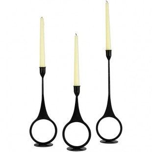 Kalalou 3-Piece Black Cast Iron Ring Taper Candle Holder Set