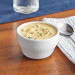 Acopa 6 oz. Bright White Rolled Edge Stoneware Bouillon Cup - 36/Case Acopa 6 oz. Bright White Rolled Edge Stoneware Bouillon Cup - 36/Case