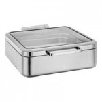 Eastern Tabletop 5-Star Series Jazz Smooth 6 Qt. 2/3 Size Round Stainless Steel Induction Chafer with Hinged Glass Lid 3878G Eastern Tabletop 5-Star Series Jazz Smooth 6 Qt. 2/3 Size Round Stainless Steel Induction Chafer with Hinged Glass Lid 3878G