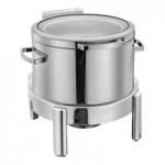Eastern Tabletop 5-Star Series Jazz Smooth 6 Qt. 2/3 Size Round Stainless Steel Induction Chafer with Hinged Glass Lid 3878G Eastern Tabletop 5-Star Series Jazz Smooth 6 Qt. 2/3 Size Round Stainless Steel Induction Chafer with Hinged Glass Lid 3878G
