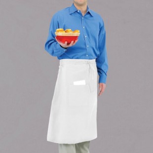 Chef Revival White Poly-Cotton Customizable Bistro Apron with 2 Pockets - 34