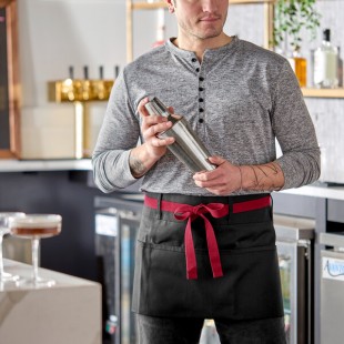 Uncommon Chef 3103 Black Customizable Poly-Cotton Beltway Waist Apron with Red Webbing and 3 Pockets - 14