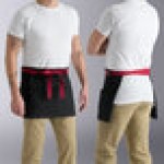Uncommon Chef 3103 Black Customizable Poly-Cotton Beltway Waist Apron with Red Webbing and 3 Pockets - 14