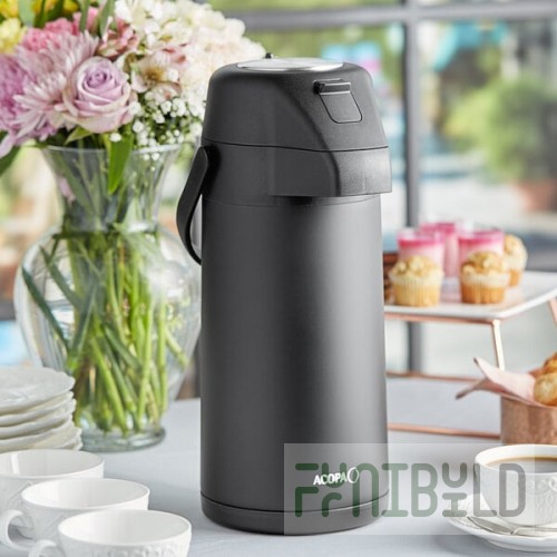 Acopa 2.5 Liter Stainless Steel Lined Matte Black Airpot with Push Button