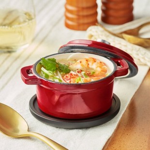 Valor 8 oz. Cranberry Apple Enameled Mini Cast Iron Pot with Cover Valor 8 oz. Cranberry Apple Enameled Mini Cast Iron Pot with Cover