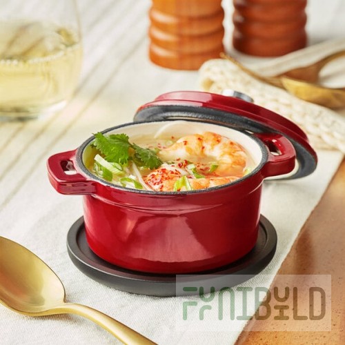 Valor 8 oz. Cranberry Apple Enameled Mini Cast Iron Pot with Cover
