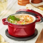 Valor 8 oz. Cranberry Apple Enameled Mini Cast Iron Pot with Cover Valor 8 oz. Cranberry Apple Enameled Mini Cast Iron Pot with Cover
