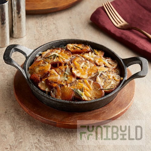 Valor 18 oz. Pre-Seasoned Mini Cast Iron Casserole Dish with Rustic Chestnut Finish Rubberwood Underliner