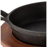 Valor 18 oz. Pre-Seasoned Mini Cast Iron Casserole Dish with Rustic Chestnut Finish Rubberwood Underliner