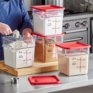 Vigor 8 Qt. Clear Square Polycarbonate Food Storage Container and Red Lid - 6/Pack Vigor 8 Qt. Clear Square Polycarbonate Food Storage Container and Red Lid - 6/Pack