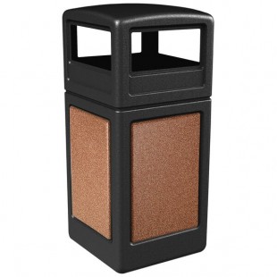 Commercial Zone 72041499 StoneTec 42 Gallon Black Square Decorative Trash Can with Sedona Panels and Dome Lid
