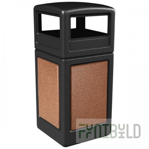 Commercial Zone 72041499 StoneTec 42 Gallon Black Square Decorative Trash Can with Sedona Panels and Dome Lid