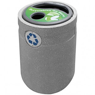 Wausau Tile WS1196 48 Gallon Concrete Round Recycling Station with 2-Hole Plastic Lid