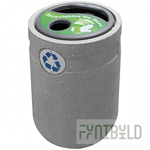 Wausau Tile WS1196 48 Gallon Concrete Round Recycling Station with 2-Hole Plastic Lid