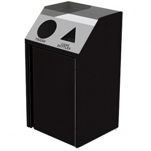 Lakeside 4412B Stainless Steel Rectangular Refuse / Recycling Station with Front Access and Black Laminate Finish - 26 1/2