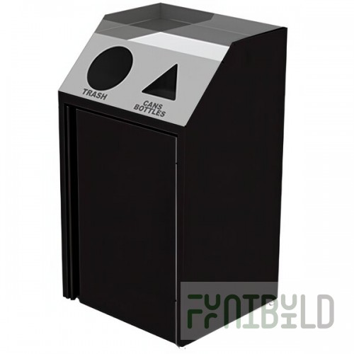 Lakeside 4412B Stainless Steel Rectangular Refuse / Recycling Station with Front Access and Black Laminate Finish - 26 1/2