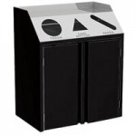 Lakeside 4412B Stainless Steel Rectangular Refuse / Recycling Station with Front Access and Black Laminate Finish - 26 1/2