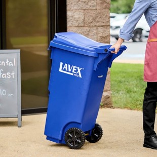 Lavex Pro 35 Gallon Blue Wheeled Rectangular Recycle Bin with Lid Lavex Pro 35 Gallon Blue Wheeled Rectangular Recycle Bin with Lid