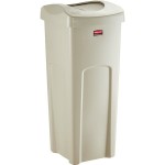 Rubbermaid® 6903569BGKIT Untouchable 92 Qt. / 23 Gallon Beige Square Trash Can with Drop Shot Lid