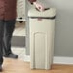 Rubbermaid® 6903569BGKIT Untouchable 92 Qt. / 23 Gallon Beige Square Trash Can with Drop Shot Lid