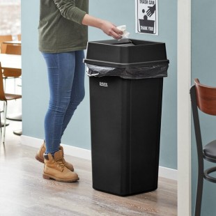 Lavex 23 Gallon Black Square Trash Can with Drop Shot Lid