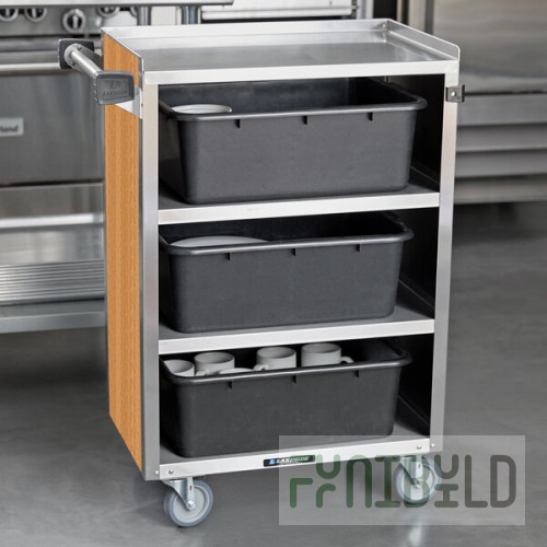 Lakeside 815LM 4 Shelf Medium Duty Stainless Steel Utility Cart with Enclosed Base and Light Maple Finish - 16 7/8