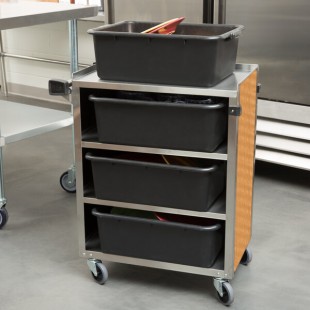 Lakeside 615LM 4 Shelf Standard Duty Stainless Steel Utility Cart with Enclosed Base and Light Maple Finish - 16 1/2