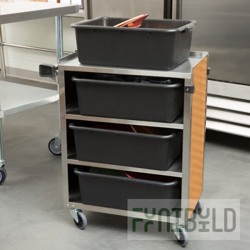 Lakeside 615LM 4 Shelf Standard Duty Stainless Steel Utility Cart with Enclosed Base and Light Maple Finish - 16 1/2