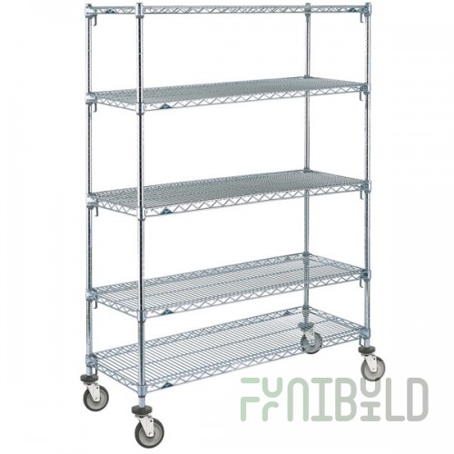 Metro 5A336EC Super Adjustable Chrome 5 Tier Mobile Shelving Unit with Polyurethane Casters - 18