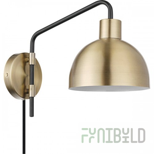 Globe Vintage Antique Brass / Matte Black Plug-In or Hardwire Wall Sconce - 120V, 60W