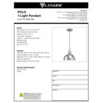 Canarm Polo Brushed Nickel Modern Pendant Light - 120V, 100W Canarm Polo Brushed Nickel Modern Pendant Light - 120V, 100W