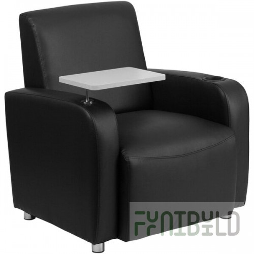 Flash Furniture Black LeatherSoft Guest Chair with Tablet Arm, Chrome Legs, and Cup Holder