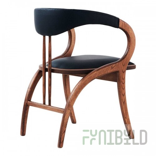 QA Group Black Faux Leather Peru Arm Chair with Natural Wooden Frame