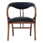 QA Group Black Faux Leather Peru Arm Chair with Natural Wooden Frame QA Group Black Faux Leather Peru Arm Chair with Natural Wooden Frame