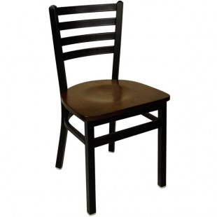 BFM Seating Lima Metal Customizable Ladder Back Side Chair with Walnut Wooden Seat