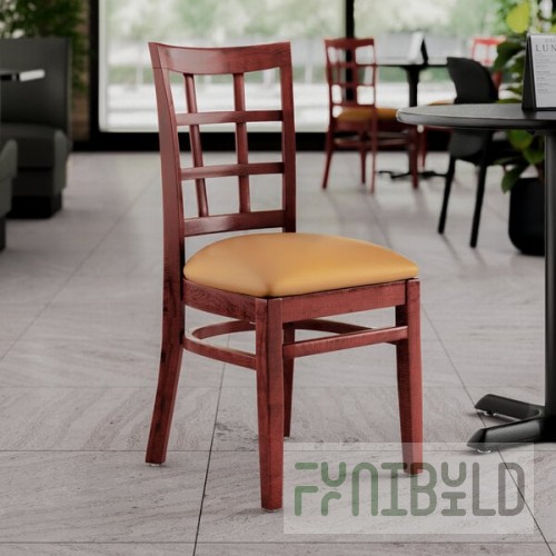 Lancaster Table & Seating Mahogany Finish Wood Window Back Chair with Light Brown Vinyl Seat - Assembled