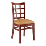 Lancaster Table & Seating Mahogany Finish Wood Window Back Chair with Light Brown Vinyl Seat - Assembled Lancaster Table & Seating Mahogany Finish Wood Window Back Chair with Light Brown Vinyl Seat - Assembled