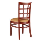 Lancaster Table & Seating Mahogany Finish Wood Window Back Chair with Light Brown Vinyl Seat - Assembled Lancaster Table & Seating Mahogany Finish Wood Window Back Chair with Light Brown Vinyl Seat - Assembled