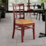 Lancaster Table & Seating Mahogany Finish Wood Window Back Chair with Light Brown Vinyl Seat - Assembled Lancaster Table & Seating Mahogany Finish Wood Window Back Chair with Light Brown Vinyl Seat - Assembled