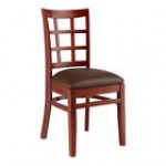Lancaster Table & Seating Mahogany Finish Wood Window Back Chair with Light Brown Vinyl Seat - Assembled Lancaster Table & Seating Mahogany Finish Wood Window Back Chair with Light Brown Vinyl Seat - Assembled