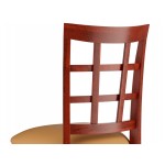 Lancaster Table & Seating Mahogany Finish Wood Window Back Chair with Light Brown Vinyl Seat - Assembled Lancaster Table & Seating Mahogany Finish Wood Window Back Chair with Light Brown Vinyl Seat - Assembled