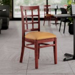 Lancaster Table & Seating Mahogany Finish Wood Window Back Chair with Light Brown Vinyl Seat - Assembled Lancaster Table & Seating Mahogany Finish Wood Window Back Chair with Light Brown Vinyl Seat - Assembled