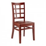 Lancaster Table & Seating Mahogany Finish Wood Window Back Chair with Light Brown Vinyl Seat - Assembled Lancaster Table & Seating Mahogany Finish Wood Window Back Chair with Light Brown Vinyl Seat - Assembled