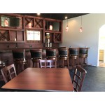 Lancaster Table & Seating Mahogany Finish Wood Window Back Chair with Light Brown Vinyl Seat - Assembled Lancaster Table & Seating Mahogany Finish Wood Window Back Chair with Light Brown Vinyl Seat - Assembled