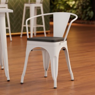 Lancaster Table & Seating Alloy Pearl White Indoor Arm Chair with Black Wood Seat